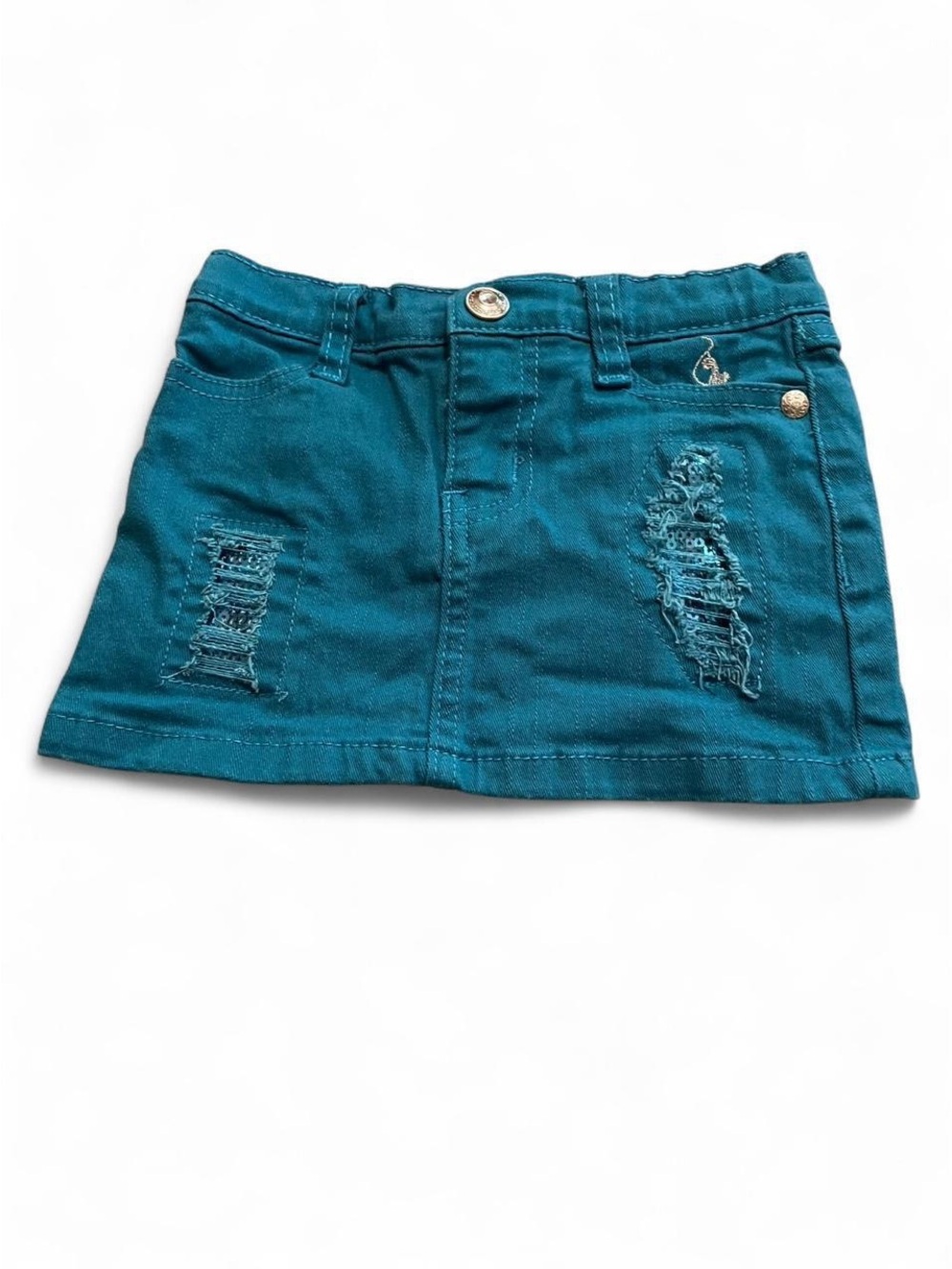 Baby Phat Teal Distressed Denim Skirt for Kids
